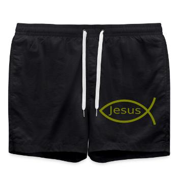 Jesusfisch grün Ichthys Fisch Fische - Badeshorts - Schwarz - Vorne - AI Model Male 185 light (185cm)