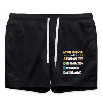 Meine Superkräfte sind ADHS Anders denken - Badeshorts - Schwarz - Vorne - AI Model Male 185 light (185cm)