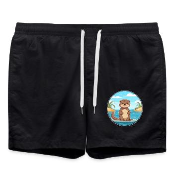 Otter Aquarell Cartoon Kawaii Clipart Tier - Badeshorts - Schwarz - Vorne - AI Model Male 185 light (185cm)