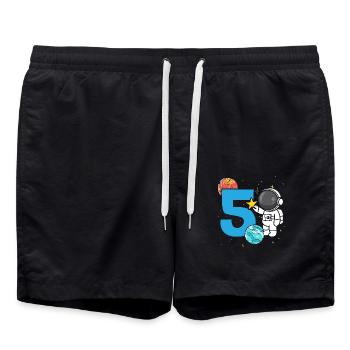 5. Geburtstag Feier Outerspace Happy Bday - Badeshorts - Schwarz - Vorne - AI Model Male 185 light (185cm)