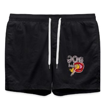 90's Babe 90er Kostüm - Badeshorts - Schwarz - Vorne - AI Model Male 185 light (185cm)