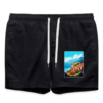 Madeira Portugal Vintage Travel Poster Souvenir - Swim Trunks - black - Front - AI Model Male 185 light (185cm)