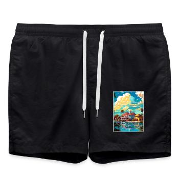 Melbourne Florida Vintage Reiseposter Souvenir - Badeshorts - Schwarz - Vorne - AI Model Male 185 light (185cm)
