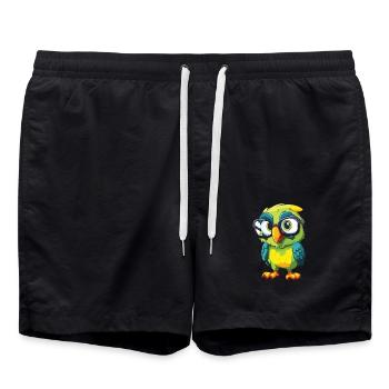 Papagei mit Brille Cartoon Kawaii Illustration - Badeshorts - Schwarz - Vorne - AI Model Male 185 light (185cm)