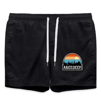 Aberdeen Schottland Flagge Skyline Reisesouvenir - Badeshorts - Schwarz - Vorne - AI Model Male 185 light (185cm)