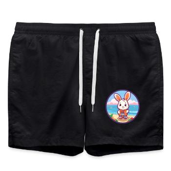 Hase Aquarell Cartoon Kawaii Clipart Tier - Badeshorts - Schwarz - Vorne - AI Model Male 185 light (185cm)