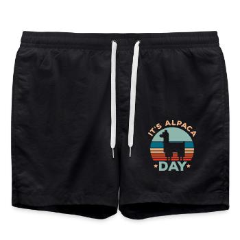 Es ist Alpakatag Llama Alpakaflüsterer Bauernhofti - Badeshorts - Schwarz - Vorne - AI Model Male 185 light (185cm)