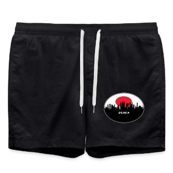 Osaka Japan Flagge Skyline Silhouette Reisen - Badeshorts - Schwarz - Vorne - AI Model Male 185 light (185cm)