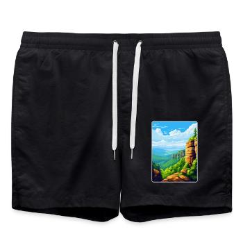Elbe Sandstone Mountains Germany Travel Poster WPA - Swim Trunks - black - Front - AI Model Male 185 light (185cm)