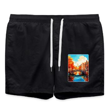 Amsterdam Niederlande Vintage Reiseplakat WPA - Badeshorts - Schwarz - Vorne - AI Model Male 185 light (185cm)