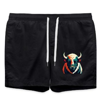 Buffalo Cartoon Character Colorful Pet Animal - Swim Trunks - black - Front - AI Model Male 185 light (185cm)