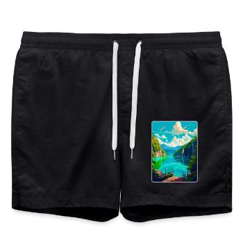 Nationalpark Plitvicer Seen Kroatien Reiseplakat - Badeshorts - Schwarz - Vorne - AI Model Male 185 light (185cm)