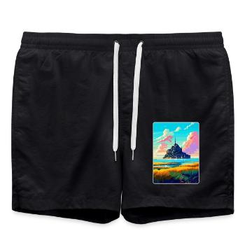 Mont Saint Michel France Vintage Travel Poster WPA - Swim Trunks - black - Front - AI Model Male 185 light (185cm)