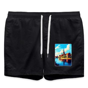 Szczecin Pologne Affiche de voyage vintage souvenir WPA - Short de bain - noir - Devant - AI Model Male 185 light (185cm)
