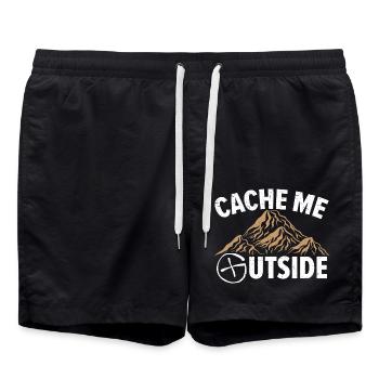 Cache Me Outside Kartenlesen Geocaching Geocache G - Badeshorts - Schwarz - Vorne - AI Model Male 185 light (185cm)