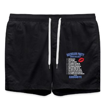 Junggesellenabschied Checkliste - Badeshorts - Schwarz - Vorne - AI Model Male 185 light (185cm)