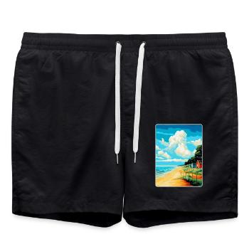 Norfolk Coast Vintage Travel Poster Souvenir WPA - Swim Trunks - black - Front - AI Model Male 185 light (185cm)