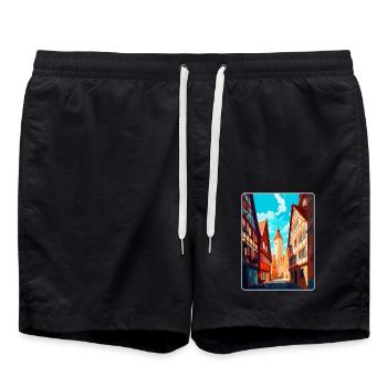 Hildesheim Deutschland Vintage Reiseplakat Souvenir - Badeshorts - Schwarz - Vorne - AI Model Male 185 light (185cm)