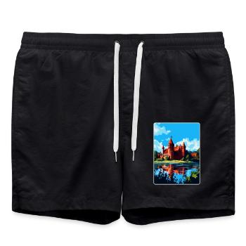 Malbork Castle Poland Vintage Travel Poster WPA - Swim Trunks - black - Front - AI Model Male 185 light (185cm)