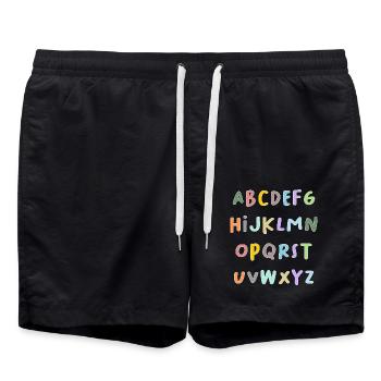 ALPHABET. ABECEDARY. LANG LEBEN ZURÜCK ZUR SCHULE. RÜCKKEHR VON - Badeshorts - Schwarz - Vorne - AI Model Male 185 light (185cm)