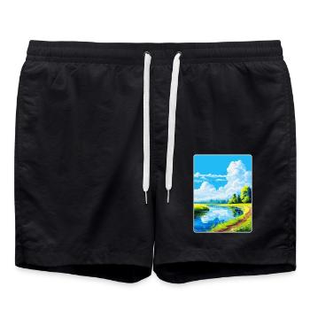 Donau Auen Deutschland Vintage Reiseplakat Souvenir - Badeshorts - Schwarz - Vorne - AI Model Male 185 light (185cm)