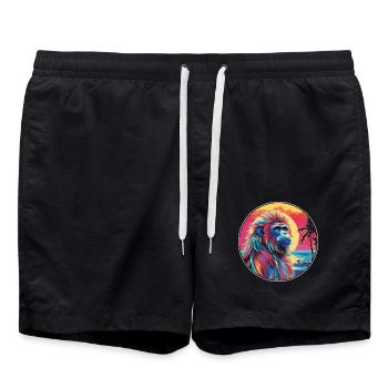 Mandrill Buntes Aquarell Cartoon Kawaii Tier - Badeshorts - Schwarz - Vorne - AI Model Male 185 light (185cm)