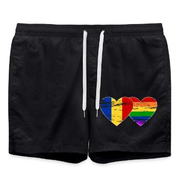 Rumänien Regenbogen Flagge used - Badeshorts - Schwarz - Vorne - AI Model Male 185 light (185cm)