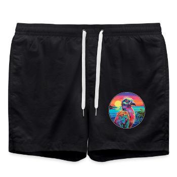 Rebhuhn Buntes Aquarell Cartoon Kawaii Haustier - Badeshorts - Schwarz - Vorne - AI Model Male 185 light (185cm)