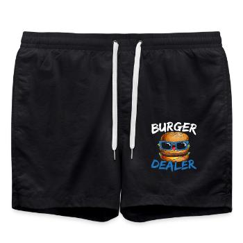 Burger Händler Hamburger Esser Essensliebhaber Foo - Badeshorts - Schwarz - Vorne - AI Model Male 185 light (185cm)