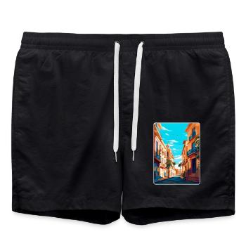 Valencia Spain Vintage Travel Poster Souvenir WPA - Swim Trunks - black - Front - AI Model Male 185 light (185cm)