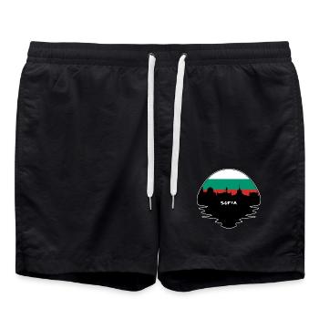 Sofia Bulgarien Flagge Skyline Silhouette Reisen - Badeshorts - Schwarz - Vorne - AI Model Male 185 light (185cm)
