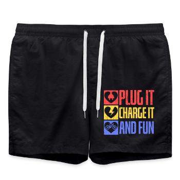 Einstecken, aufladen und Spaß haben Elektrofahrrad - Badeshorts - Schwarz - Vorne - AI Model Male 185 light (185cm)