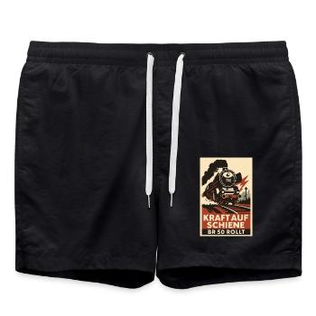 Eisenbahn Kraft auf Schiene BR 50 rollt Güterzug - Badeshorts - Schwarz - Vorne - AI Model Male 185 light (185cm)