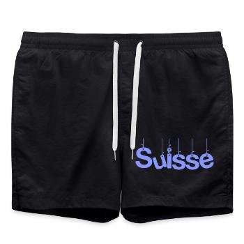 SUISSE. HUMOUR. PAYS. DRAPEAU. GENEVE. LAUSANNE - Short de bain - noir - Devant - AI Model Male 185 light (185cm)