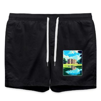 Attingham Park Shropshire Reiseposter Souvenir - Badeshorts - Schwarz - Vorne - AI Model Male 185 light (185cm)