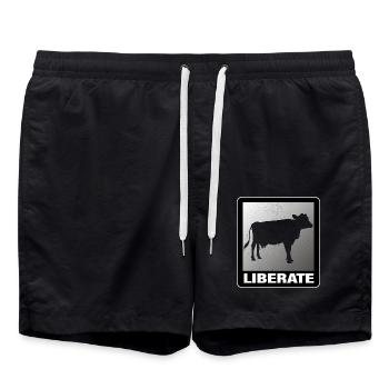 Liberate Vegan Animal Liberation Kuh - Badeshorts - Schwarz - Vorne - AI Model Male 185 light (185cm)