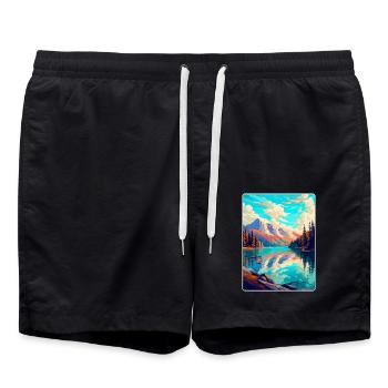 Caumasee Schweiz Vintage Reiseposter WPA Art - Badeshorts - Schwarz - Vorne - AI Model Male 185 light (185cm)