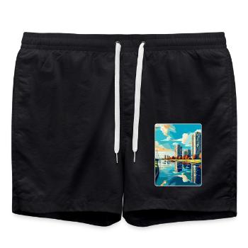 Almere Niederlande Vintage Reiseplakat Souvenir - Badeshorts - Schwarz - Vorne - AI Model Male 185 light (185cm)