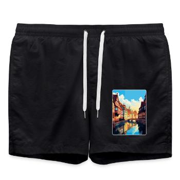 Colmar France Vintage Travel Poster WPA Souvenir - Swim Trunks - black - Front - AI Model Male 185 light (185cm)