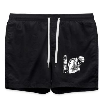 Kräftiger Steinmetz Betonstein - Badeshorts - Schwarz - Vorne - AI Model Male 185 light (185cm)