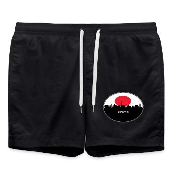 Kyoto-Japan-Flaggen-Skyline-Schattenbild-Reise - Badeshorts - Schwarz - Vorne - AI Model Male 185 light (185cm)