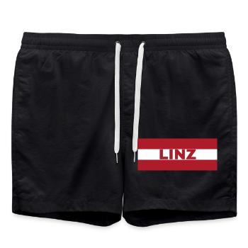 Linz Stadt in österreichischer Flagge - Badeshorts - Schwarz - Vorne - AI Model Male 185 light (185cm)
