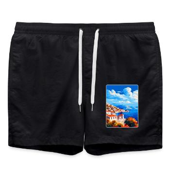 Hydra Griechenland Vintage Reiseposter WPA Souvenir - Badeshorts - Schwarz - Vorne - AI Model Male 185 light (185cm)