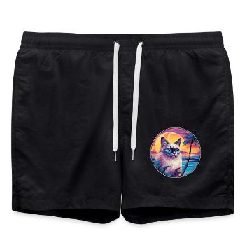 Heilige Birma-Katzenrasse, Aquarell-Cartoon Kawaii - Badeshorts - Schwarz - Vorne - AI Model Male 185 light (185cm)