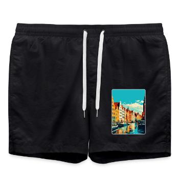 Danzig Polen Vintage Reiseposter WPA Souvenir - Badeshorts - Schwarz - Vorne - AI Model Male 185 light (185cm)