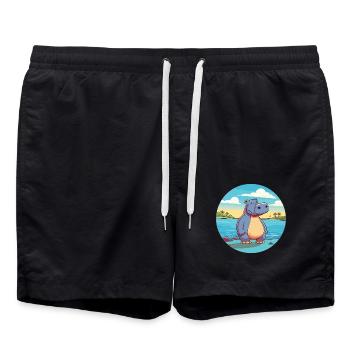 Nilpferd Aquarell Cartoon Kawaii Clipart Tier - Badeshorts - Schwarz - Vorne - AI Model Male 185 light (185cm)