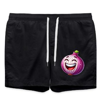 Lachende Cartoon-Zwiebel - Badeshorts - Schwarz - Vorne - AI Model Male 185 light (185cm)