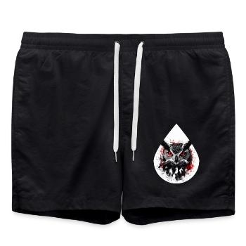 Trashpolka Eule Schwarz Rot - Badeshorts - Schwarz - Vorne - AI Model Male 185 light (185cm)