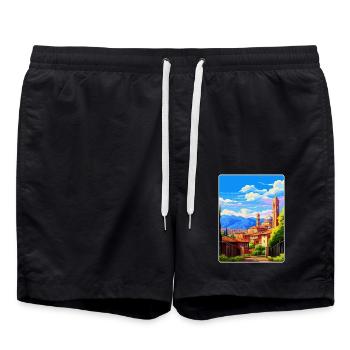 Bergamo Italien Vintage Reiseposter WPA Souvenir - Badeshorts - Schwarz - Vorne - AI Model Male 185 light (185cm)