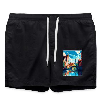 Bruges Belgique Affiche de voyage vintage Souvenir WPA - Short de bain - noir - Devant - AI Model Male 185 light (185cm)